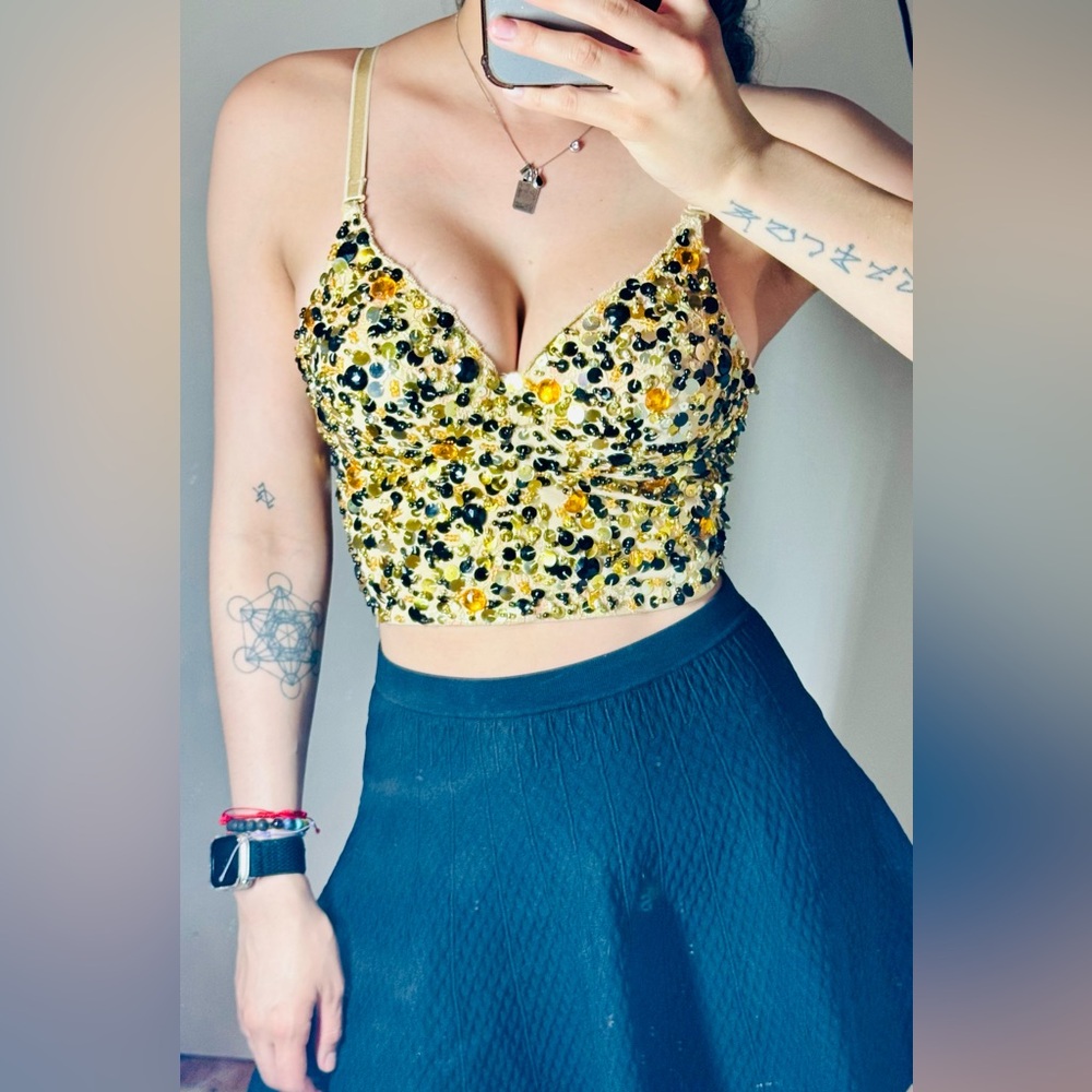 Crystal beaded rhinestone crop top